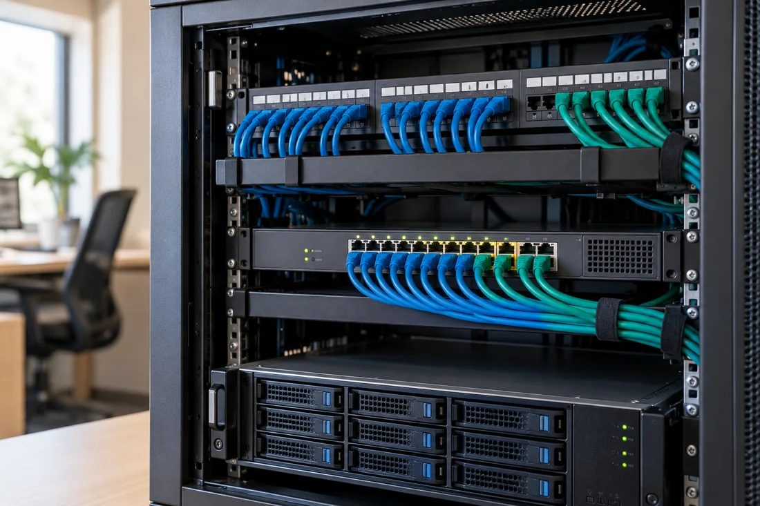 Illustration of network infrastructure and a multi-drive storage server