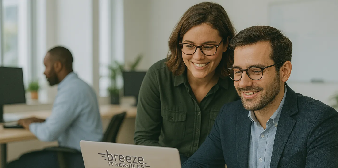 People collaborating with technology, from the existing Breeze website